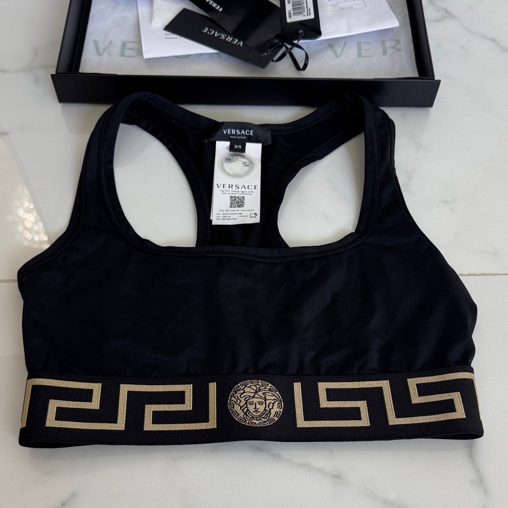 Versace La Greca silk Black bralette top Sports Bra